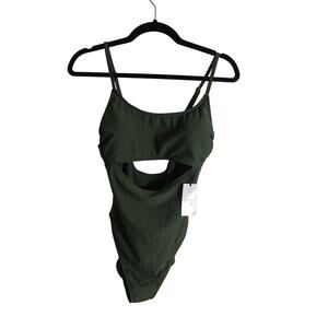 Shade & Shore Forest Green Keyhole One Piece Swimsuit sz M NEW